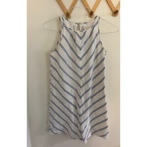 J. Crew Mini Dress Women's 00 White Blue Stripes Cotton Linen Blend Nautical